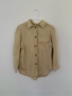 H&M Women’s Linen Blend Oversized Light Tan Button-Up Shirt XS